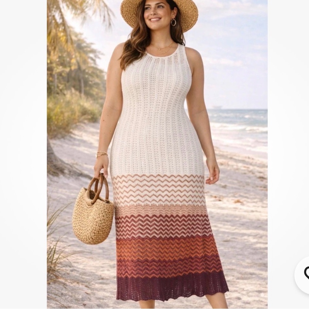 Lane Bryant Casual Knit Chevron Sleeveless Maxi Dress Boho Beach 18/20